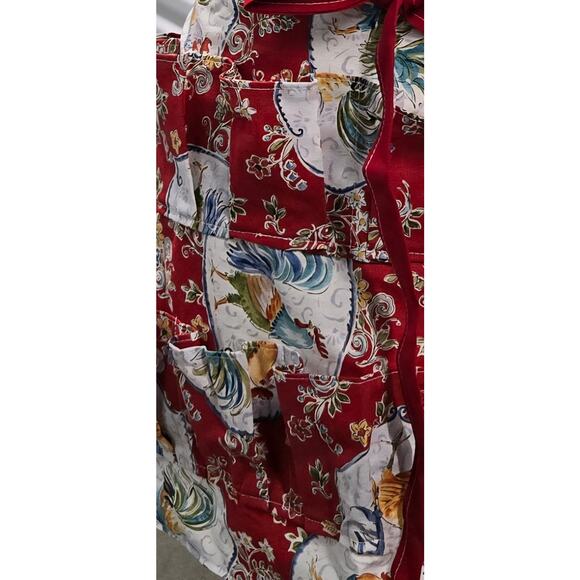 Handmade reversible cotton apron egg collector egg apron farmhouse rooster print - Picture 5 of 5